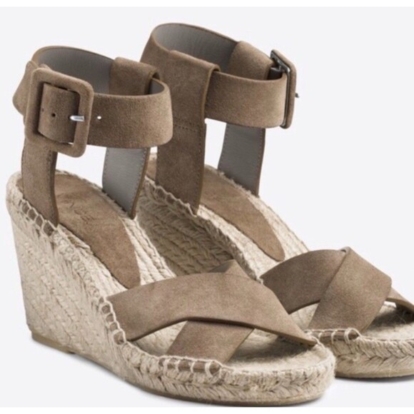 Vince Stefania Sport Suede Taupe Ankle Strap 3" Wedge Espadrille Shoe Size 9 M - Picture 2 of 10